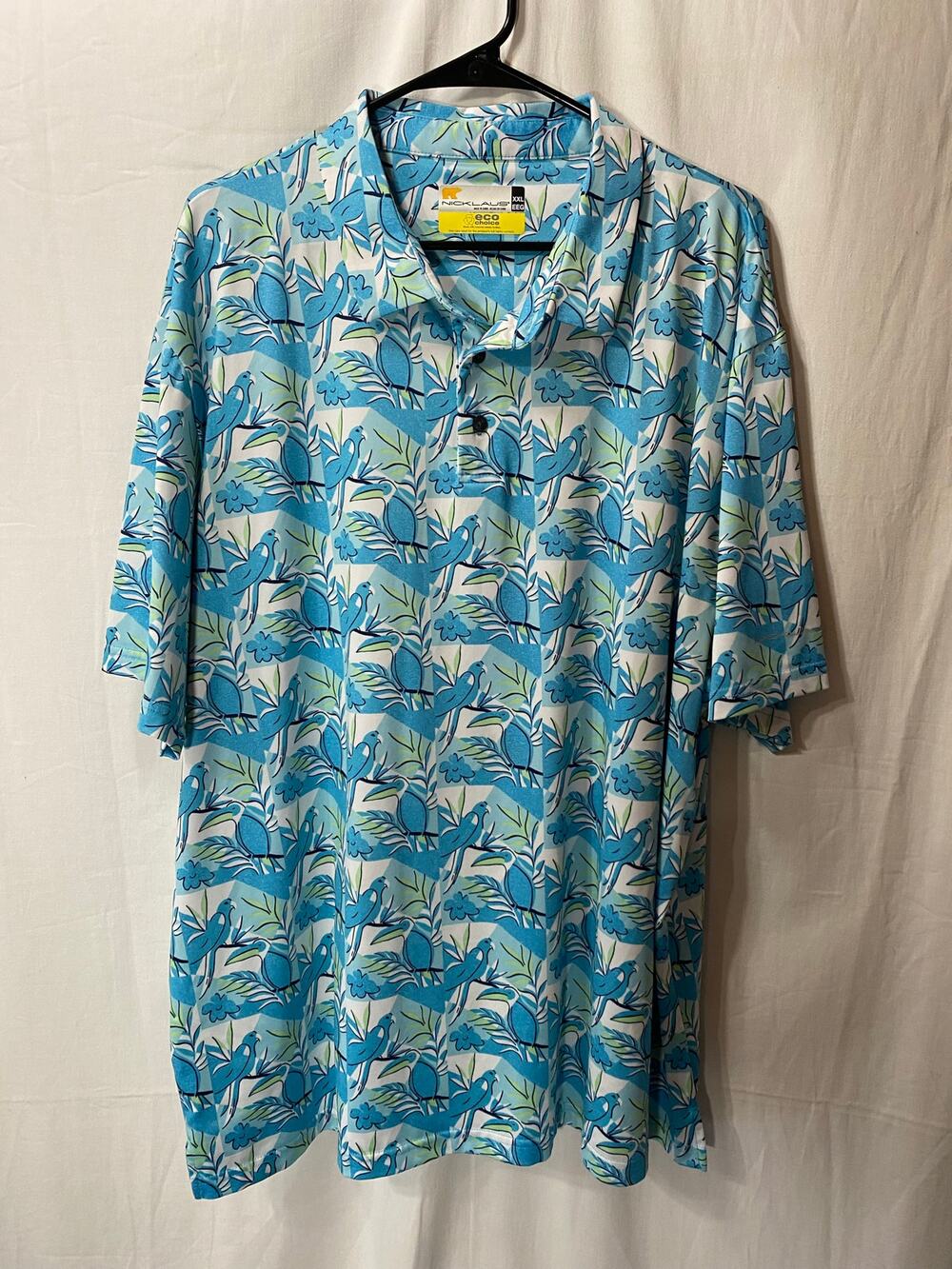Nicklaus Eco Choice Parrot Toucan Bird Golf Polo Blue Green 2XL